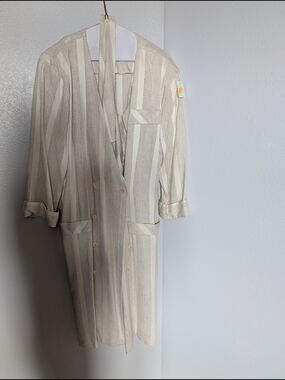 Light Beige Striped Women's Long Jacket Coat